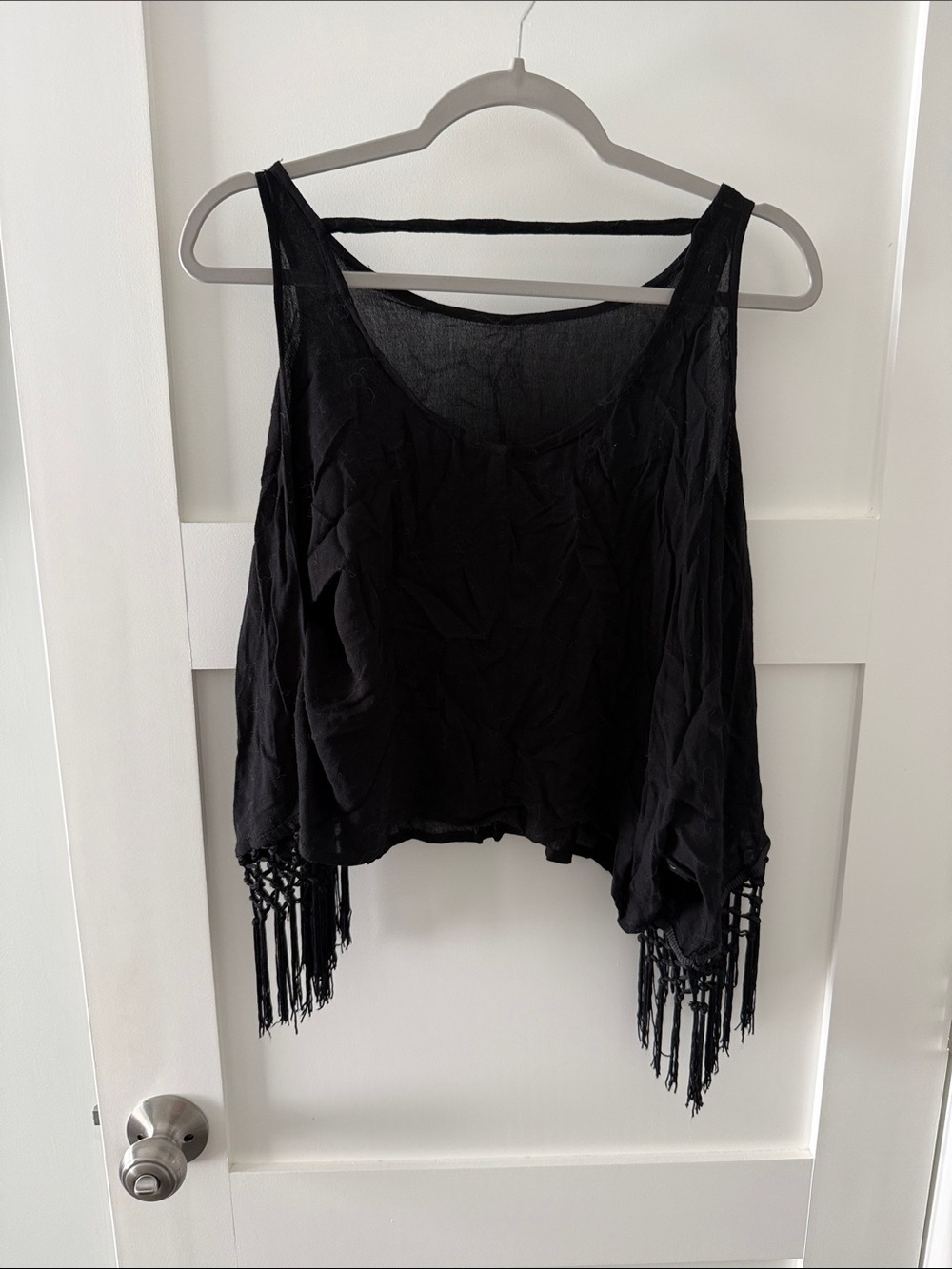 Black Fringe Sleeveless Tank Top - Women